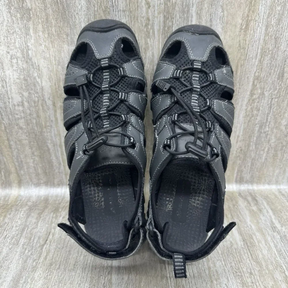 Eddie Bauer‎ Stewart Sandals Mens 9 Grey Leather Outdoor Fisherman Hiking